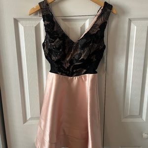 BCX Dress with Black Floral Design and Pink Skirt